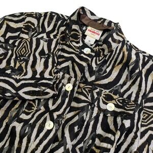 Ruby Rd. Favorites Zebra Button Down Sheer Quarter Sleeve Top, Animal Print L2